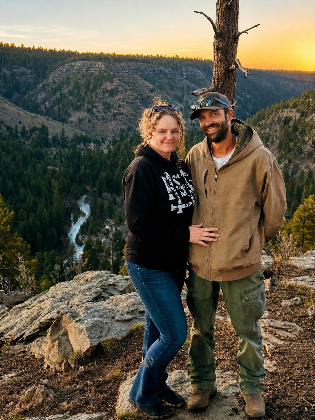 Amelio Martini and his wife on a cliff overlook in the White Mountains.