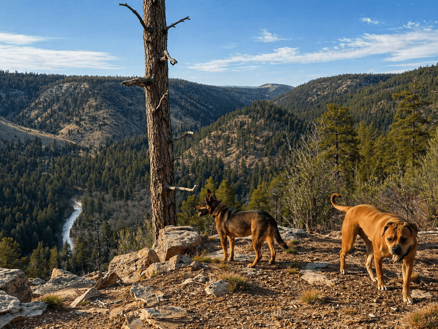 Canyon overlook with two dogs